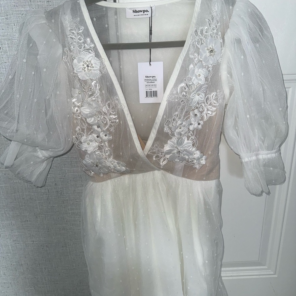 Showpo White Sheer Floral Dress